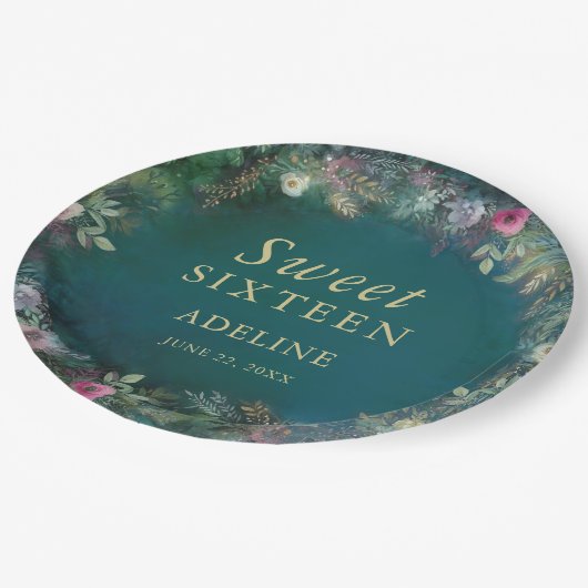 魅惑の森のバラ緑の妖精の森の名前 ペーパープレート (アングル)