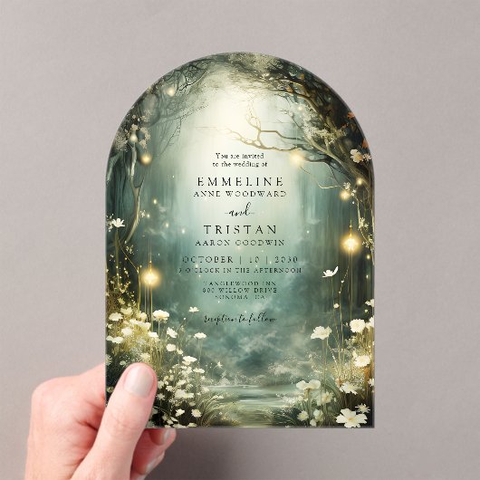 魅惑の森のパスの結婚花のアーチ アクリル招待状 (インサイチュ (ポータブル))