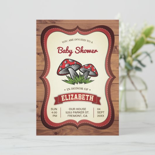魅惑の森のマッシュルーム赤ちゃんシャワー 招待状 (スタンド正面)