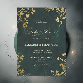 魅惑の森のミニマルな緑の赤ちゃんシャワー 招待状