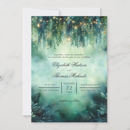 魅惑の森のランタンフェアリー結婚ライト 招待状 (正面)
