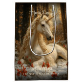 魅惑の森の一角城おとぎ話の雪 ミディアムペーパーバッグ (裏面)