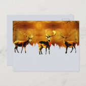 魅惑の森の三つ組:オリエンタルな鹿の芸術 ポストカード (正面/裏面)