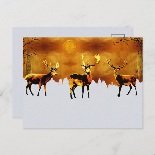 魅惑の森の三つ組:オリエンタルな鹿の芸術 ポストカード (正面/裏面)