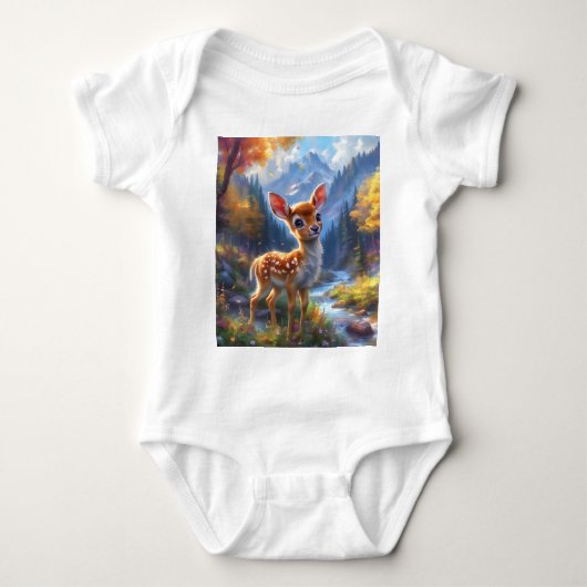 魅惑の森の中で愛らしいベビー鹿|過去記事 ベビーボディスーツ (正面)