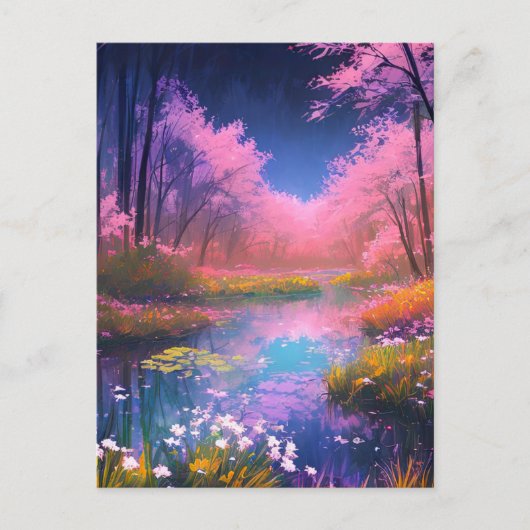 魅惑の森の中の虹の色の沼 ポストカード (正面)