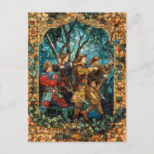 魅惑の森の中世の騎士 ポストカード (正面)
