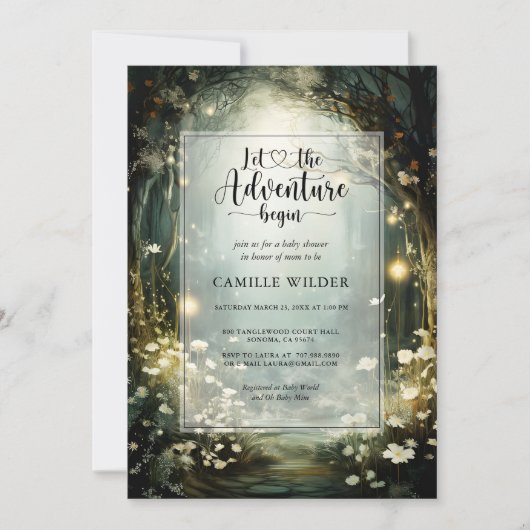 魅惑の森の冒険が赤ちゃんのシャワーを始める 招待状 (正面)