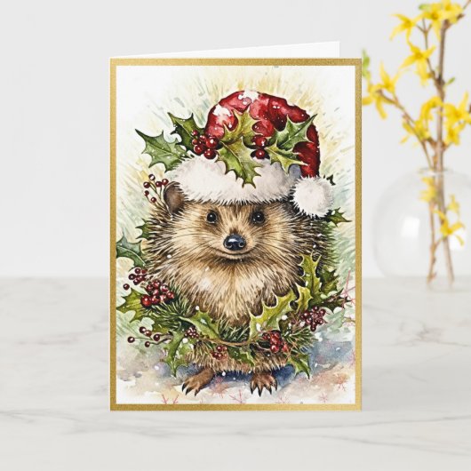 魅惑の森の友人ハリネズミ カード (黄色い花)