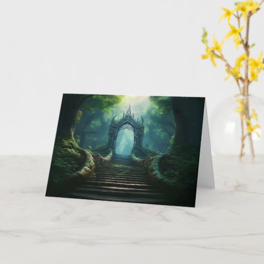 魅惑の森の古代の門への階段 カード (黄色い花)