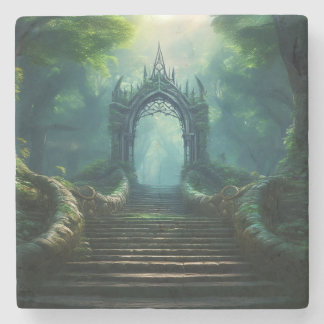 魅惑の森の古代の門への階段 ストーンコースター