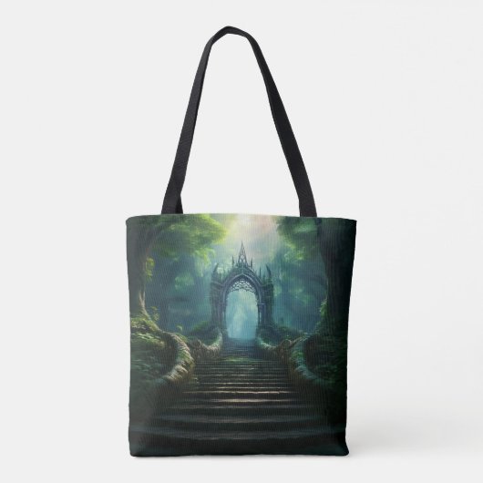 魅惑の森の古代の門への階段 トートバッグ (裏面)