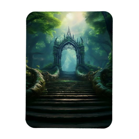魅惑の森の古代の門への階段 マグネット (縦)