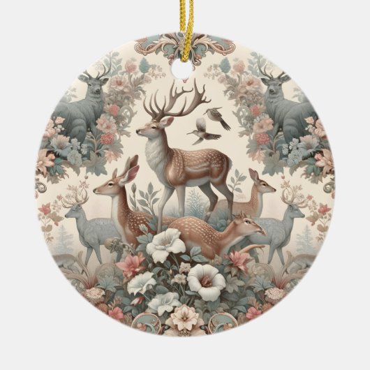 魅惑の森の囁き声:ビクトリアン野生生物 セラミックオーナメント (正面)