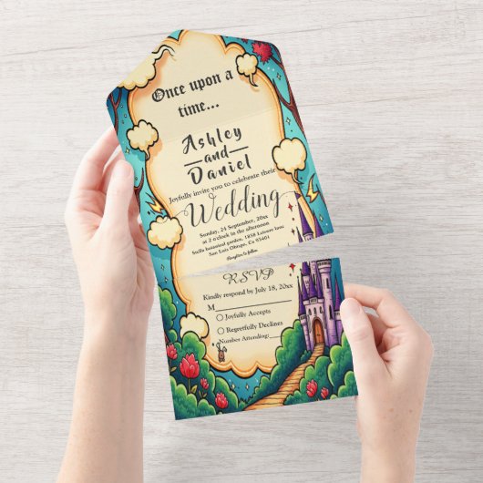 魅惑の森の城の森の森の妖精結婚物語 オールインワン招待状 (貼ってはがせる)
