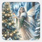 魅惑の森の妖精とクリスマスツリー スクエアシール (正面)