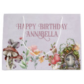 魅惑の森の妖精の庭のドアの紫 ラージペーパーバッグ (正面)