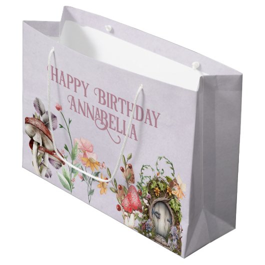 魅惑の森の妖精の庭のドアの紫 ラージペーパーバッグ (正面アングル)