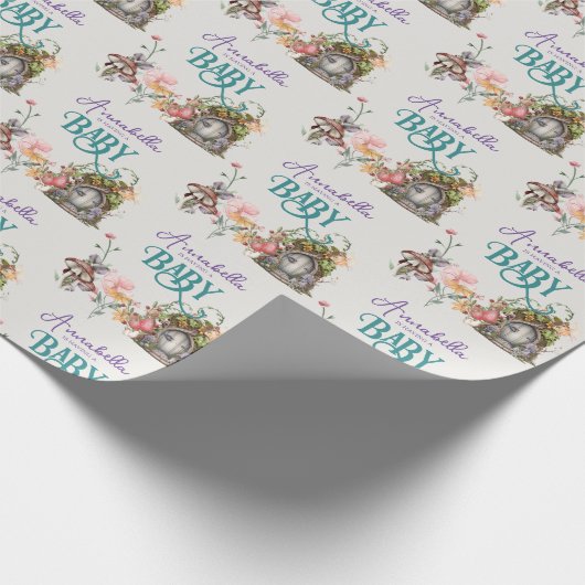 魅惑の森の妖精の庭のドア赤ちゃんシャワー ラッピングペーパー (角)