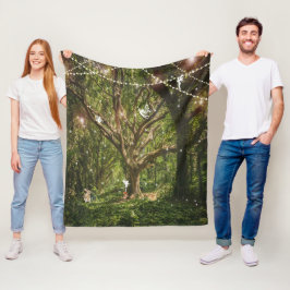 魅惑の森の妖精バニーキノコ フリースブランケット