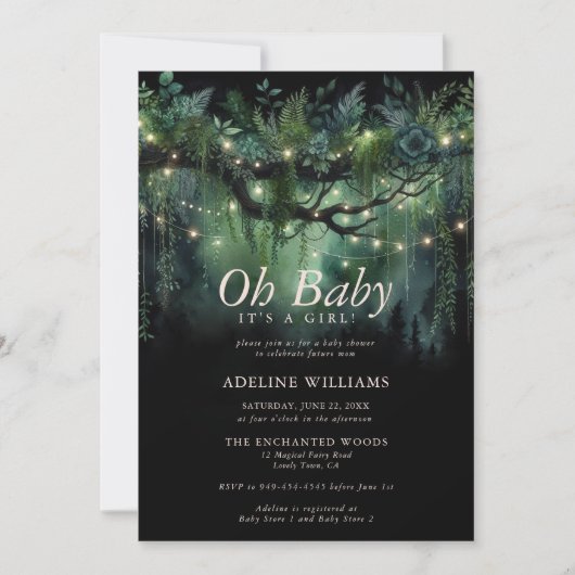 魅惑の森の妖精ライトウッドランドベイビーシャワー 招待状 (正面)