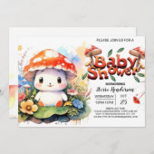 魅惑の森の小さなキノコの赤ちゃんシャワー 招待状 (正面/裏面)