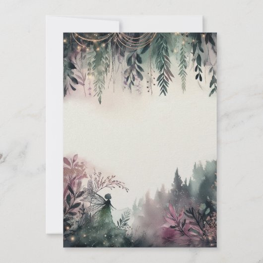 魅惑の森の山妖精の女の子の赤ちゃんシャワー 招待状 (裏面)