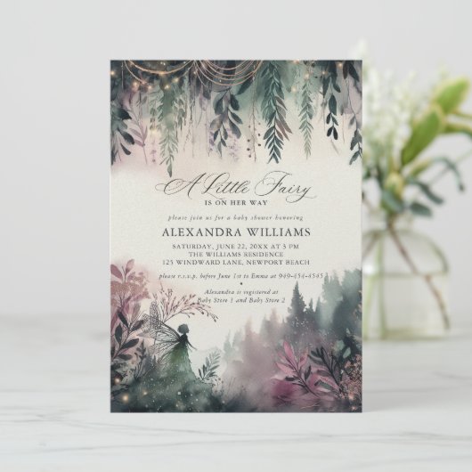 魅惑の森の山妖精の女の子の赤ちゃんシャワー 招待状 (スタンド正面)