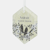 魅惑の森の愛結婚鳥 ガラスオーナメント (正面左)