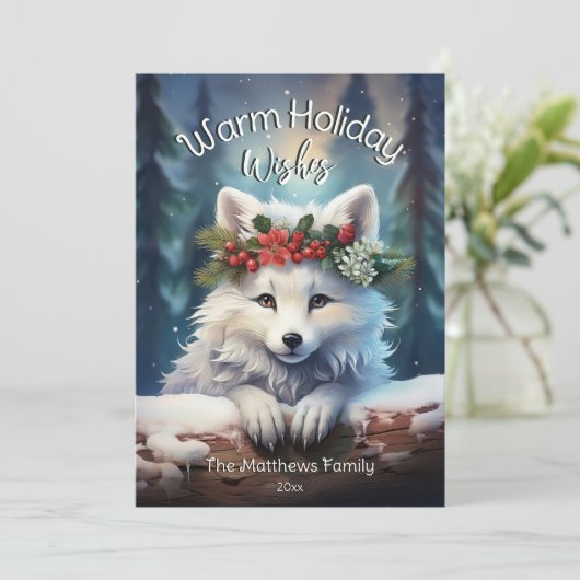 魅惑の森の暖かいクリスマスの願い北極キツネ シーズンカード (スタンド正面)