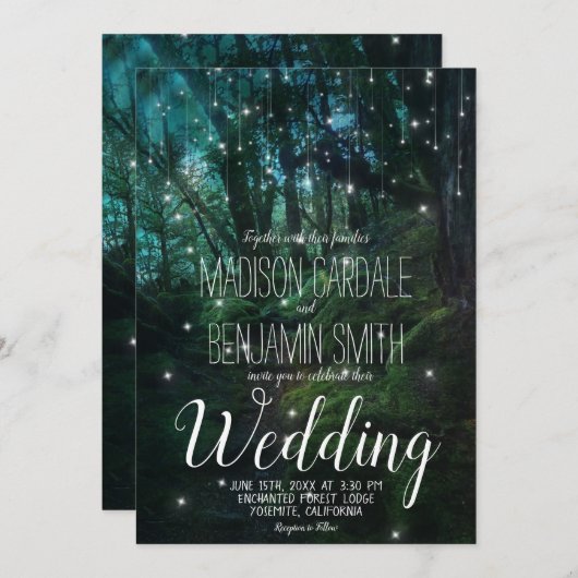 魅惑の森の木の妖精のライト結婚ズ 招待状 (正面/裏面)
