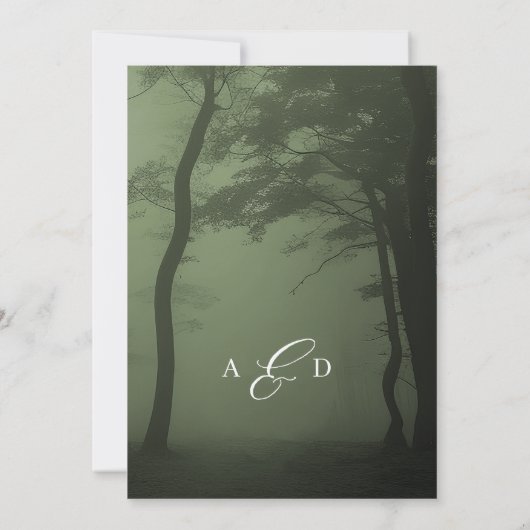 魅惑の森の木の濃い緑の結婚式 招待状 (裏面)