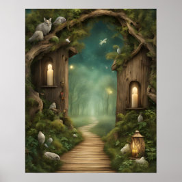 魅惑の森の木の鳥の蝋燭 ポスター