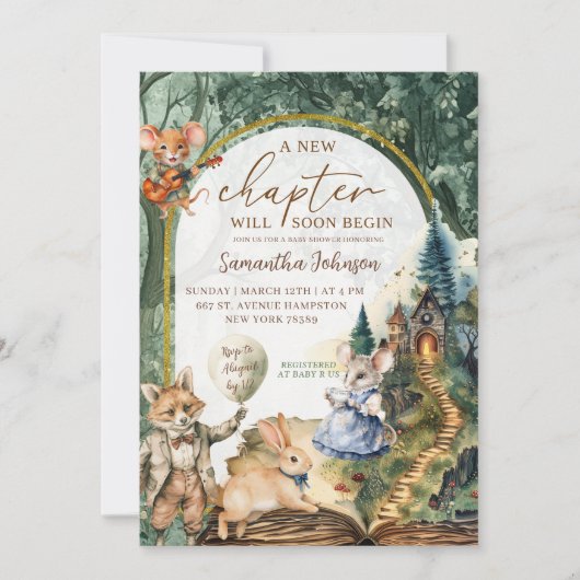 魅惑の森の本おとぎ話の赤ちゃんシャワー 招待状 (正面)