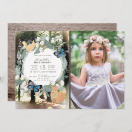 魅惑の森の森の動物の写真誕生日 招待状