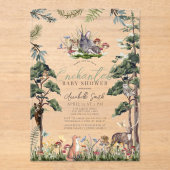 魅惑の森の森の動物の赤ちゃんシャワー アクリル招待状 (正面)