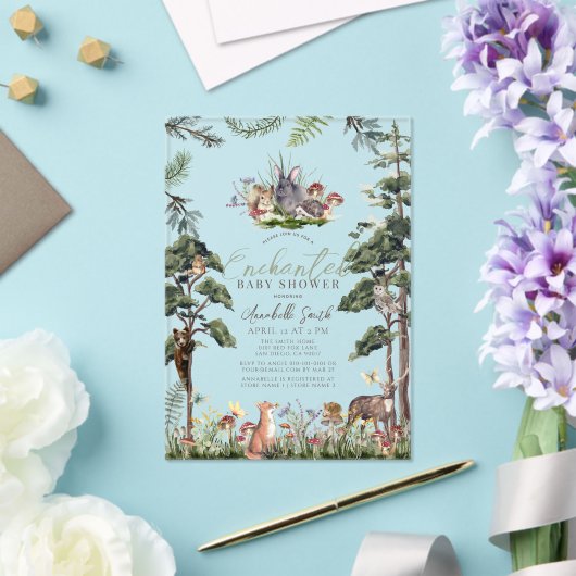 魅惑の森の森の動物の赤ちゃんシャワー アクリル招待状 (インサイチュ (ウェディング))