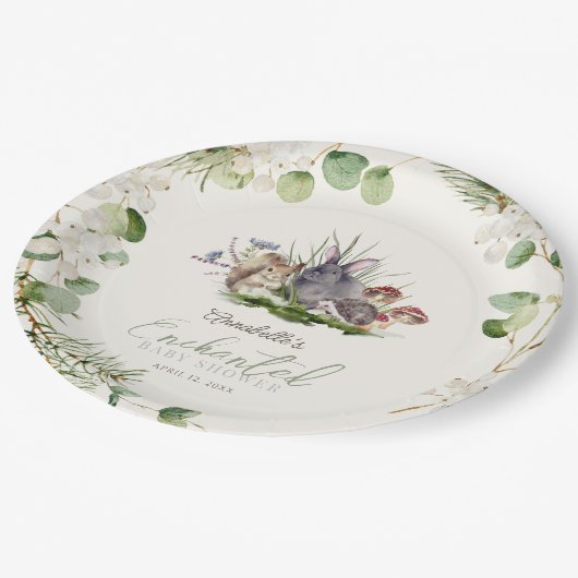 魅惑の森の森の動物の赤ちゃんシャワー ペーパープレート (アングル)