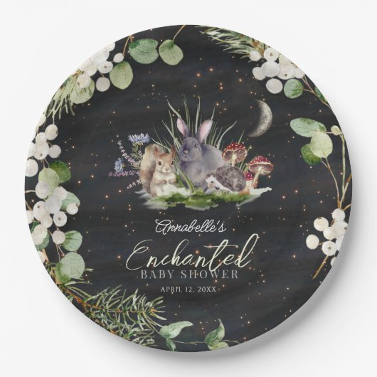 魅惑の森の森の動物の赤ちゃんシャワー ペーパープレート (正面)