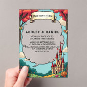 魅惑の森の森の城フェアリーテー結婚ブル アクリル招待状 (インサイチュ (ポータブル))