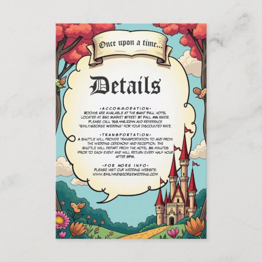 魅惑の森の森の城フェアリーテー結婚ブル エンクロージャーカード (正面)
