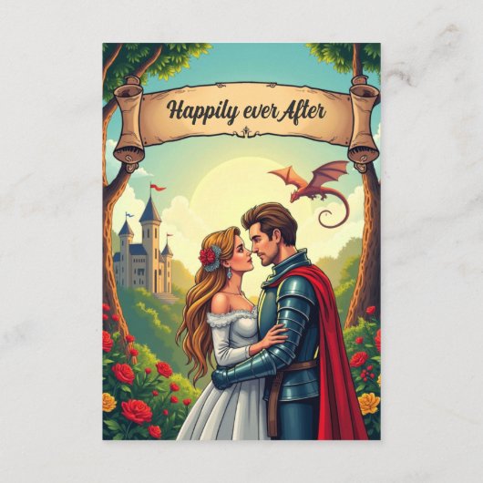 魅惑の森の森の城フェアリーテー結婚ブル エンクロージャーカード (裏面)