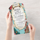 魅惑の森の森の城フェアリーテー結婚ブル オールインワン招待状 (貼ってはがせる)