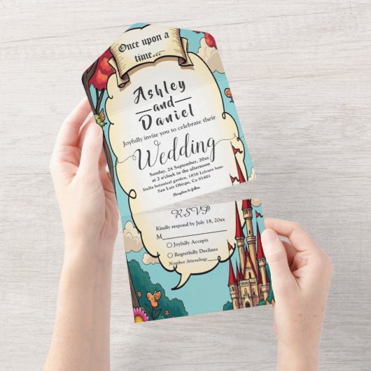 魅惑の森の森の城フェアリーテー結婚ブル オールインワン招待状 (貼ってはがせる)