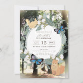 魅惑の森の森の森の動物の第1の誕生日 招待状 (正面)