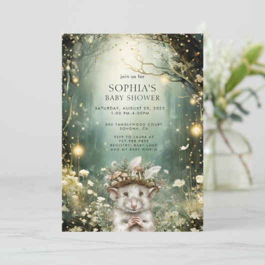 魅惑の森の森の森の動物の赤ちゃんシャワー 招待状 (スタンド正面)