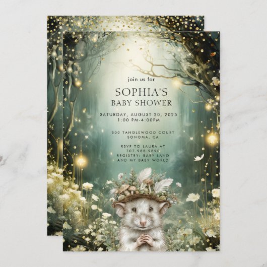 魅惑の森の森の森の動物の赤ちゃんシャワー 招待状 (正面/裏面)