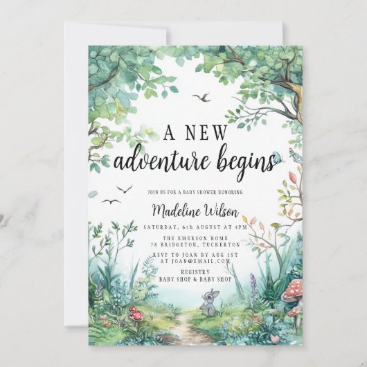 魅惑の森の森の赤ちゃんシャワー 招待状 (正面)
