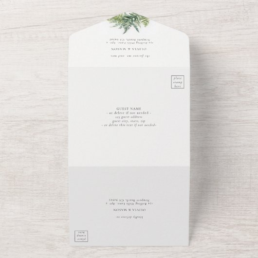 魅惑の森の森シダのボホアーチ結婚ーズ オールインワン招待状 (外側)