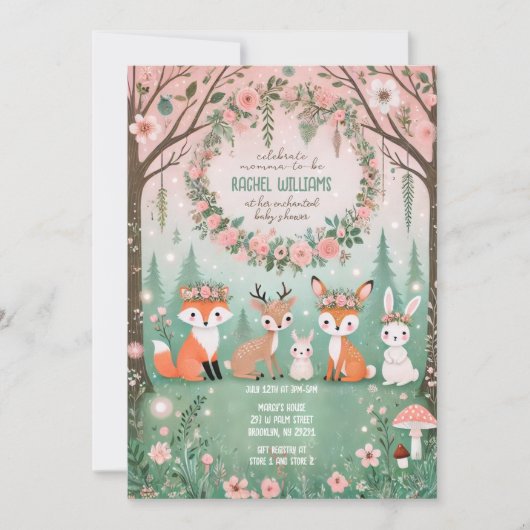 魅惑の森の生き物ベビーシャワー 招待状 (正面)